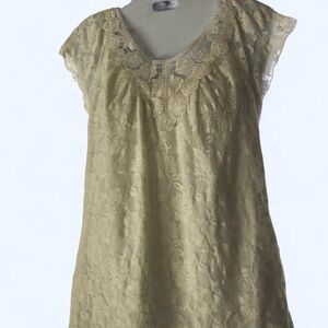 Cream lace short sleeve blouse with ruffle Trim L Dressbarn